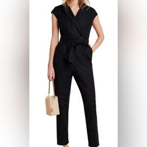 Anthropologie utility cotton black jumpsuit with removable belt